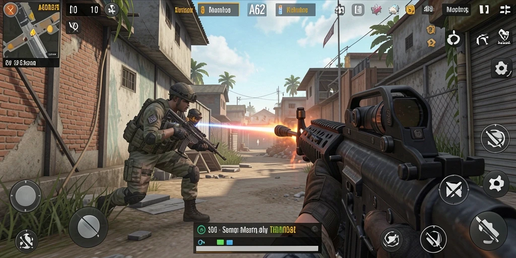 Tangkapan layar gameplay AA62 dengan aksi tembak-menembak yang mendebarkan.