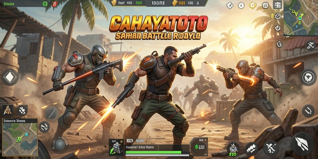 Screenshot gameplay dari CAHAYATOTO menampilkan pertempuran seru di arena Battle Royale.