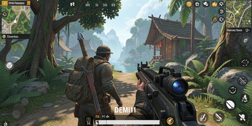 Tampilan gameplay <strong>DEMI11</strong> yang intens dan mendebarkan di medan perang.