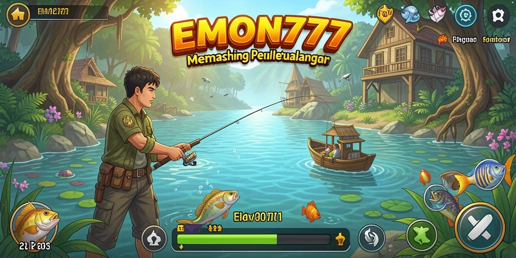 Tampilan gameplay menakjubkan dalam EMON777 saat memancing.