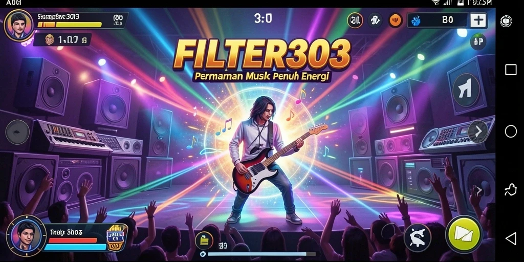 Tampilan gameplay FILTER303 yang penuh warna dan interaktif.