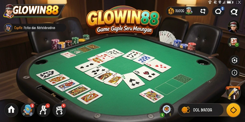 Tampilan gameplay seru dari GLOWIN88 yang memperlihatkan suasana permainan Gaple.