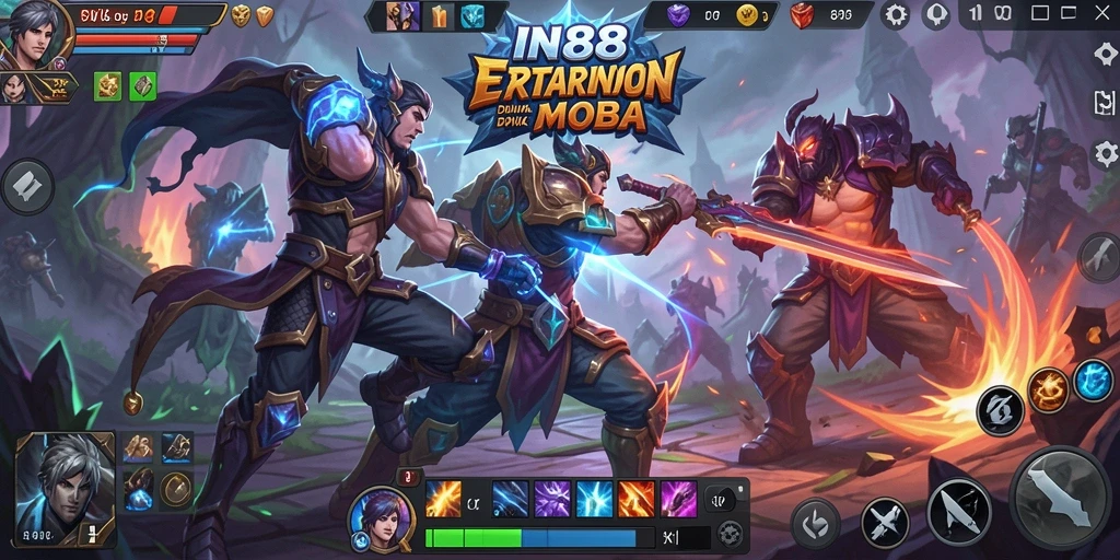 Screenshot gameplay IN88 menampilkan aksi seru dan strategi tim dalam pertempuran MOBA.