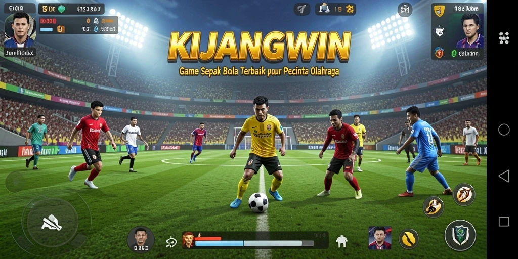 Screenshot gameplay KIJANGWIN yang menampilkan aksi pertandingan sepak bola.