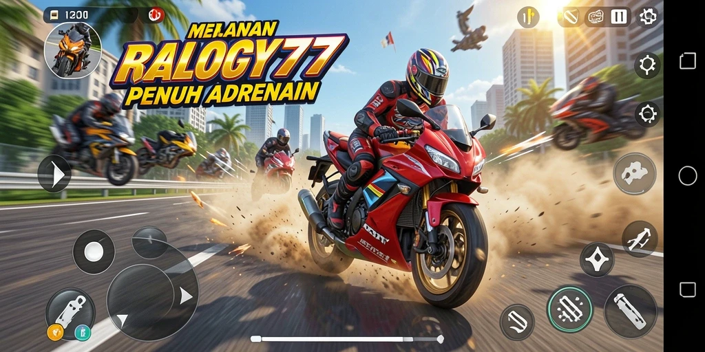 Tampilan gameplay seru dari MELODY77 saat balapan motor.