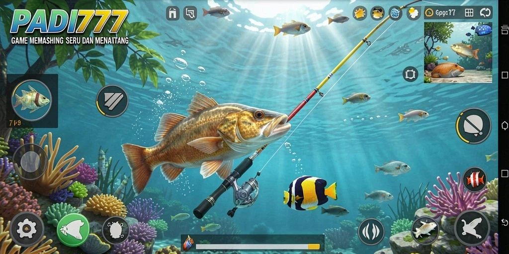 Screenshot gameplay PADI777 menampilkan keseruan memancing dengan pemandangan laut yang indah.