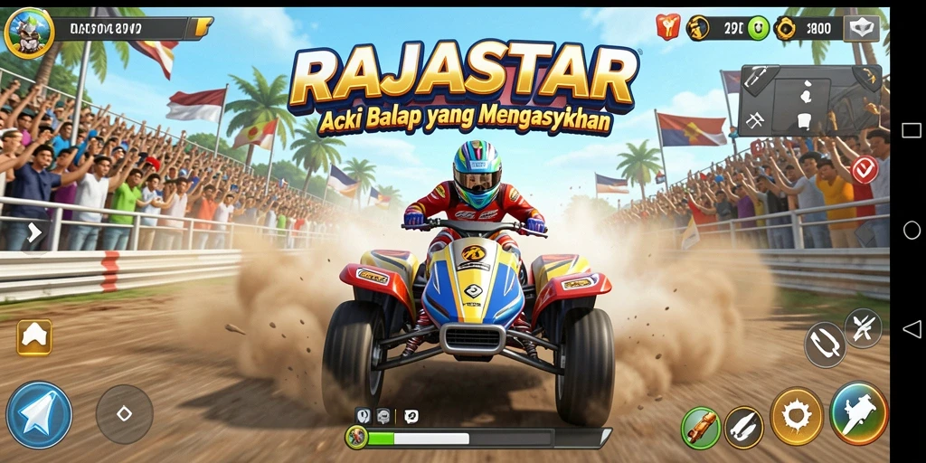 Gameplay seru balap mobil di RAJASTAR yang mendebarkan.