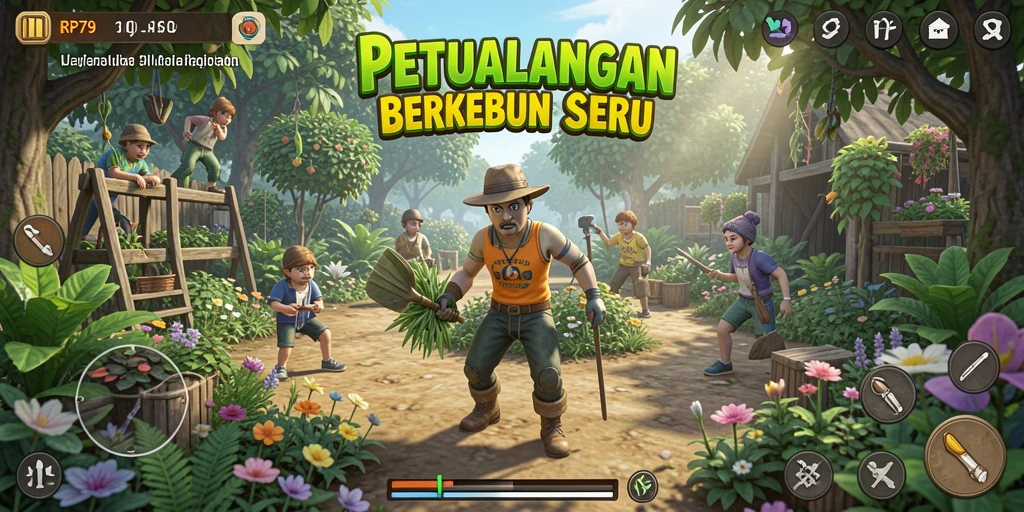 Tampilan gameplay RP79 yang menunjukkan aktivitas berkebun yang menyenangkan.