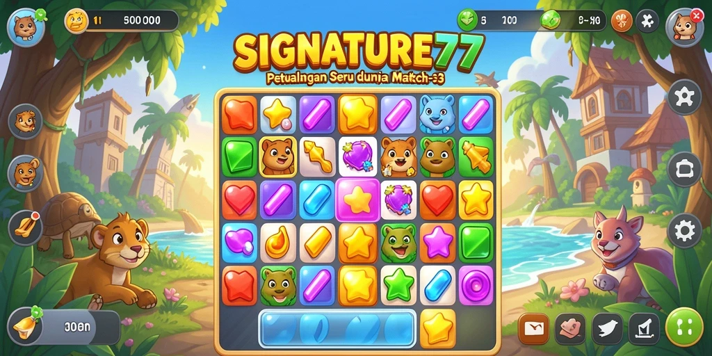 Tampilan gameplay SIGNATURE77 yang seru dalam pencocokan permen.