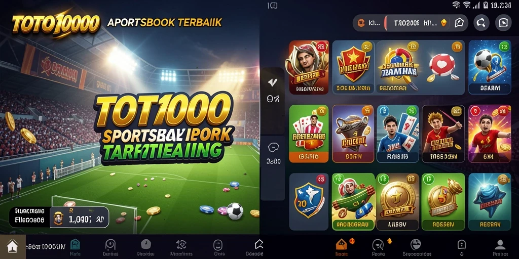 Screenshot TOTO1000 menampilkan antarmuka permainan Sportsbook yang dinamis.